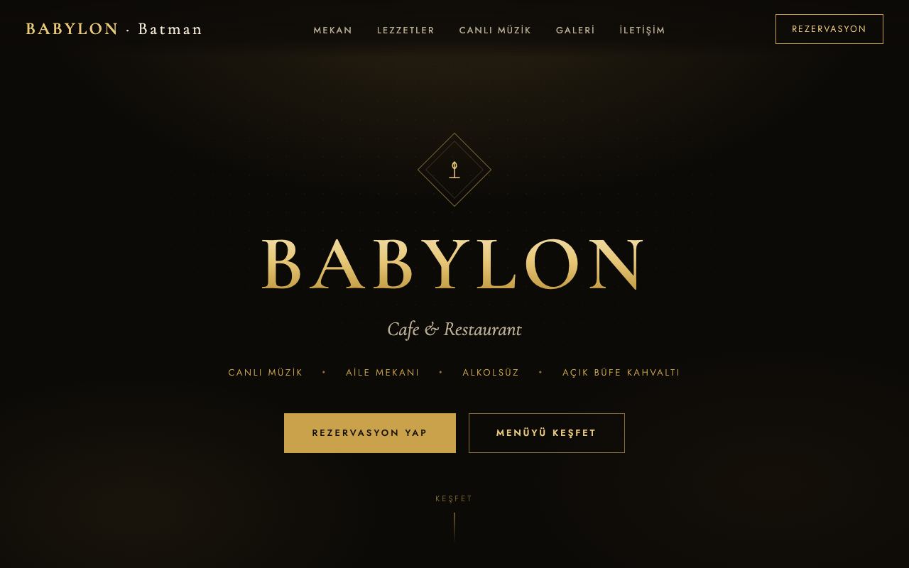 Babylon Cafe & Restaurant web sitesinin ana sayfası