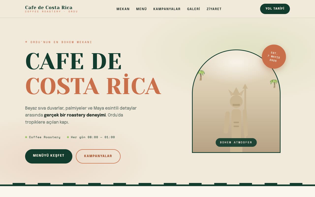 Cafe de Costa Rica web sitesinin ana sayfası