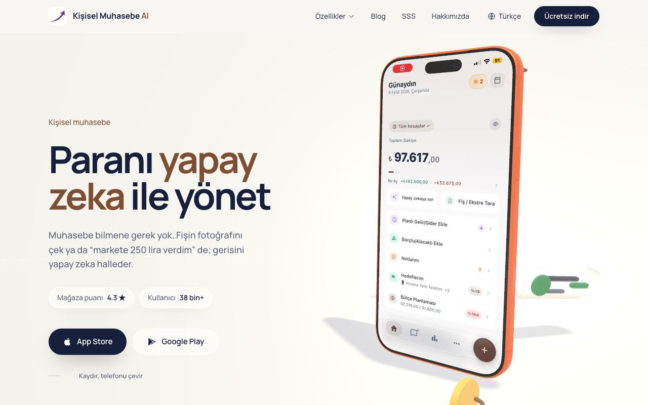 Kişisel Muhasebe web sitesinin ana sayfası