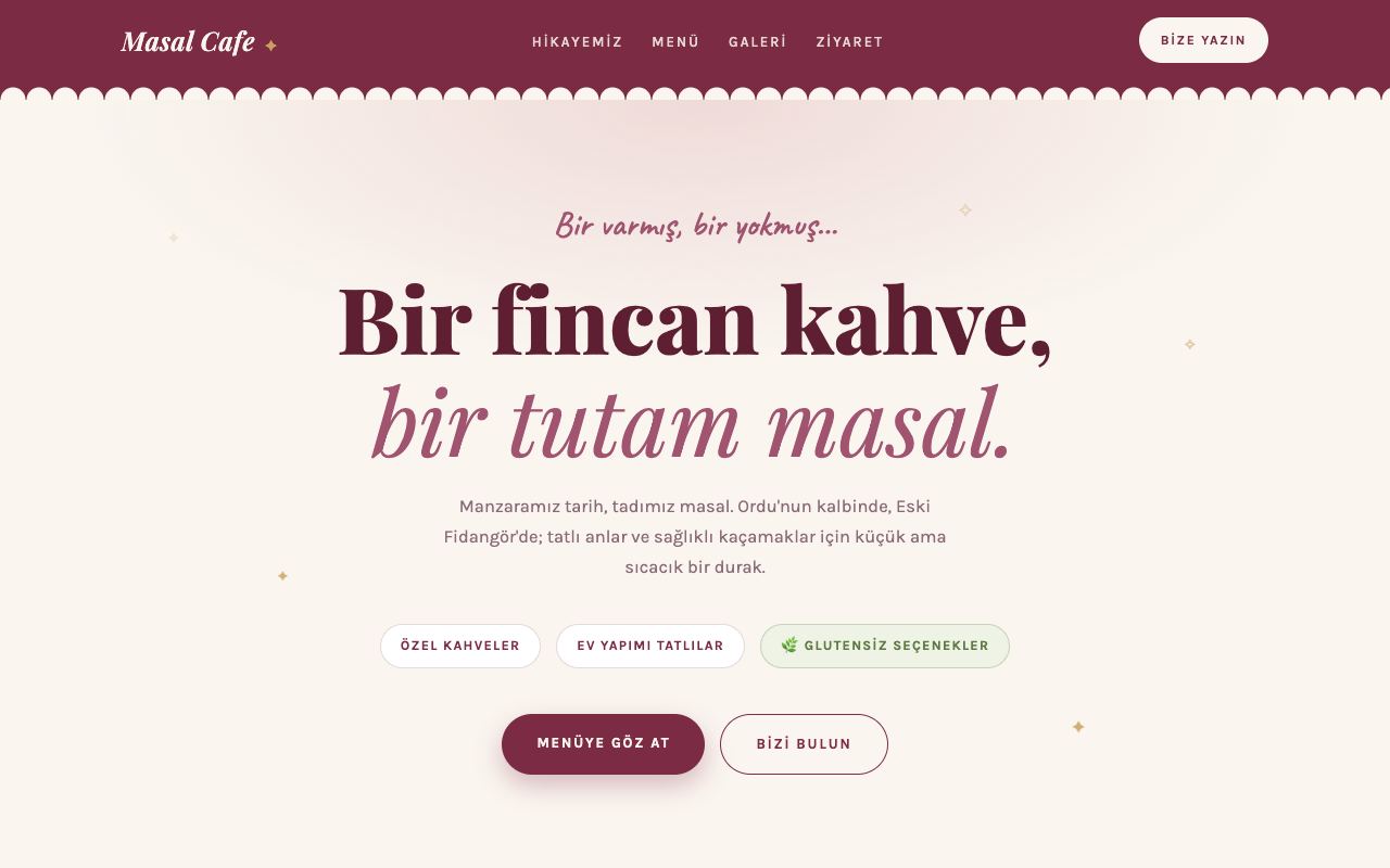 Masal Cafe web sitesinin ana sayfası