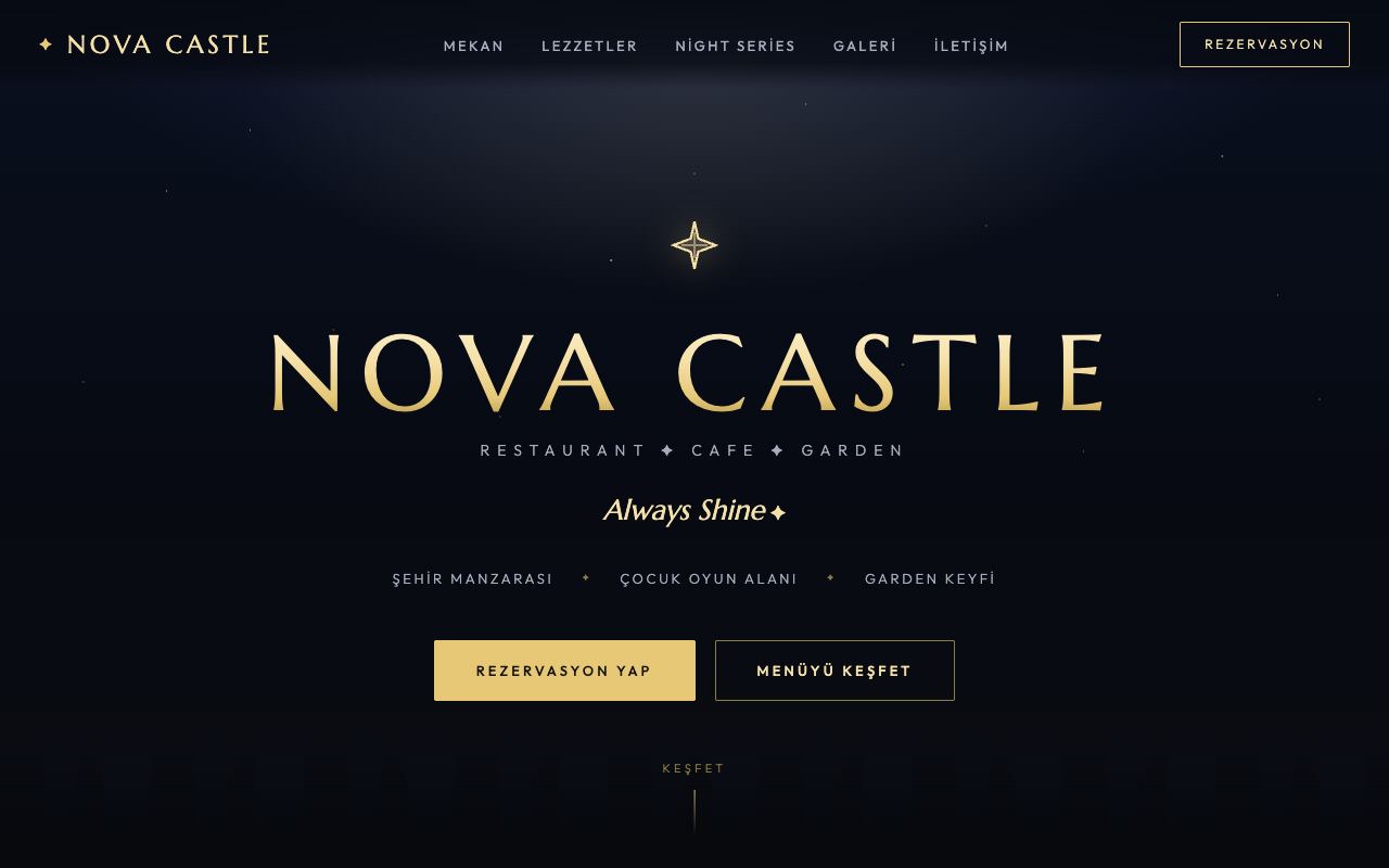 Nova Castle Cafe & Restoran web sitesinin ana sayfası