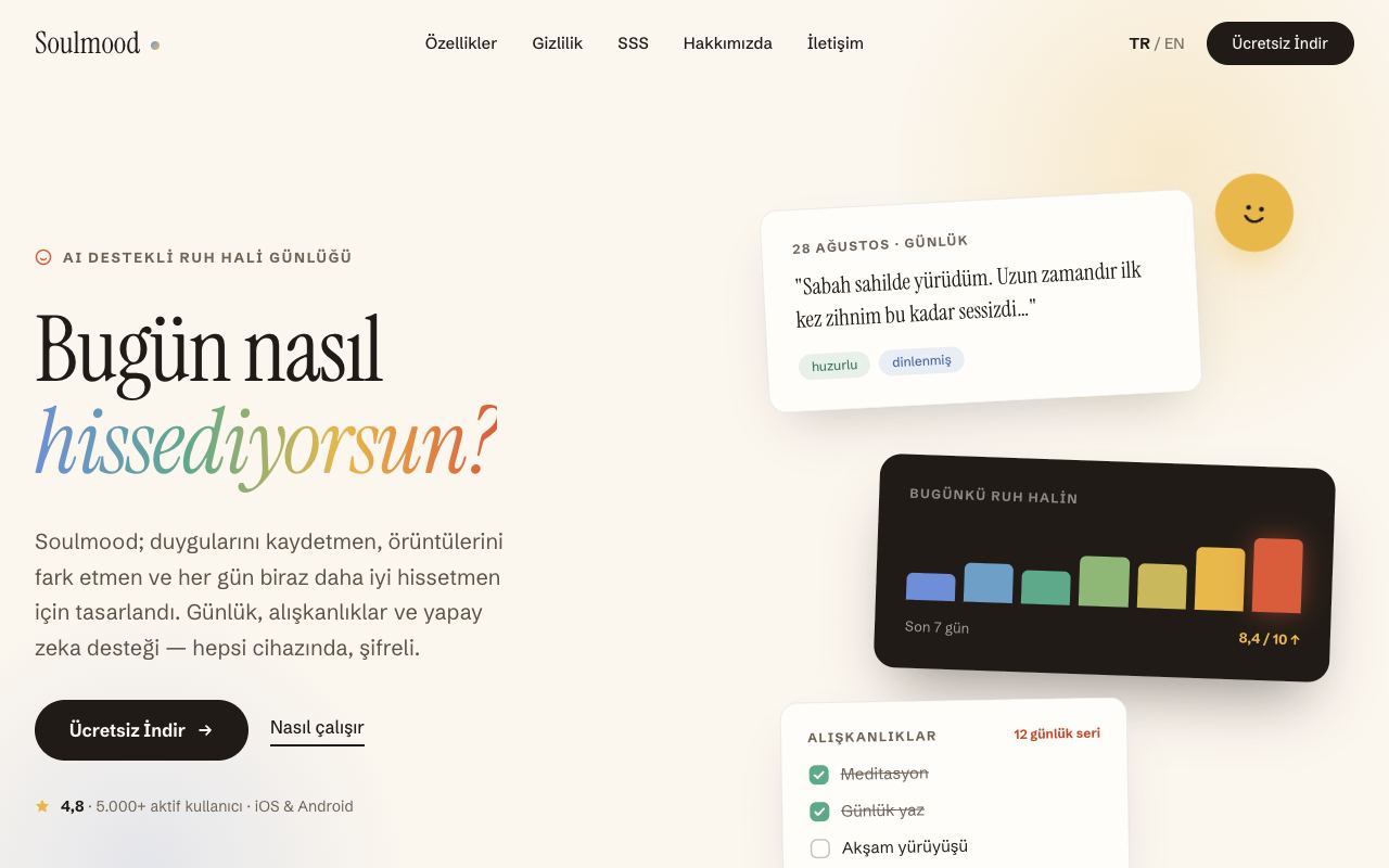Soulmood web sitesinin ana sayfası