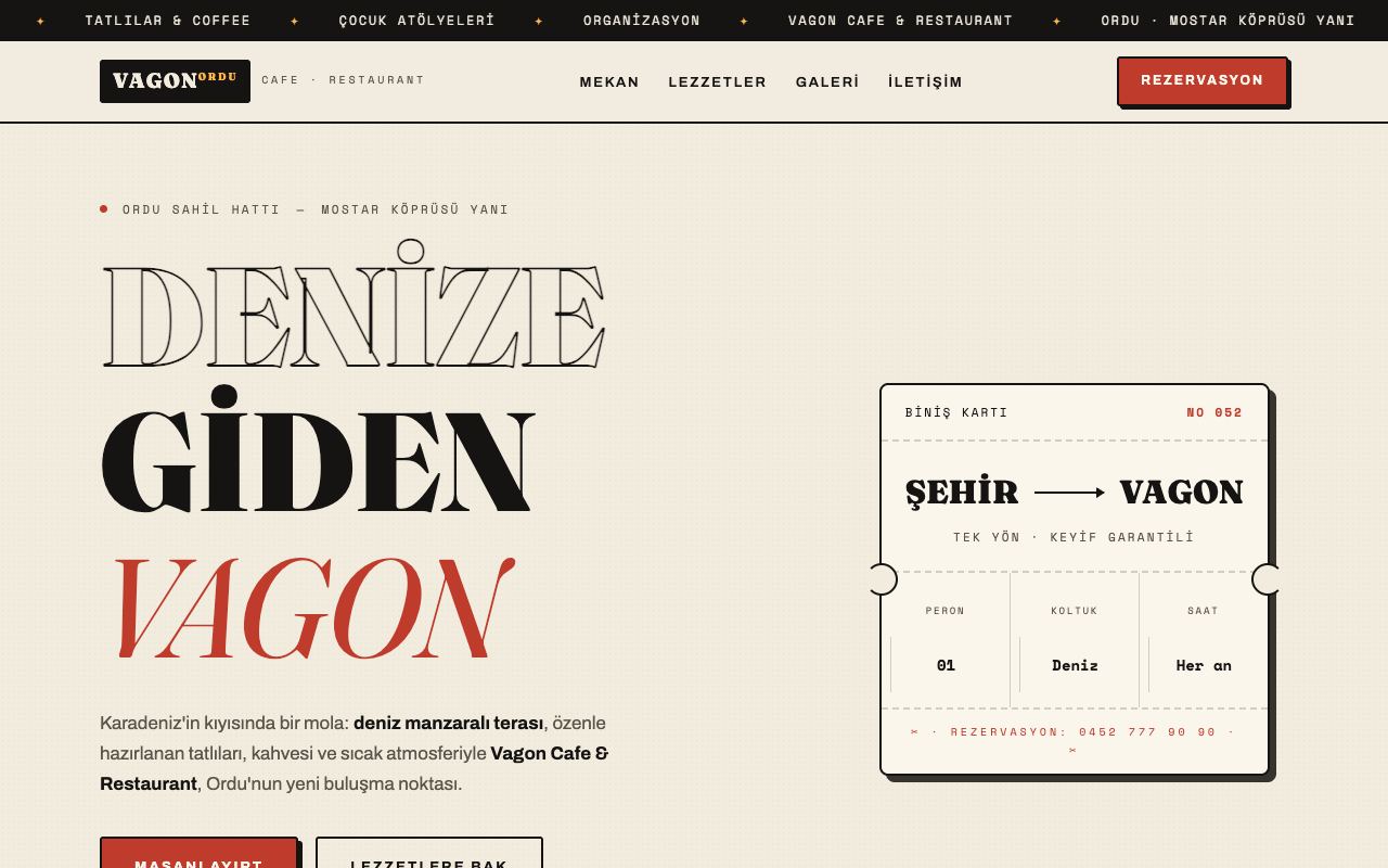 Vagon Cafe & Restaurant web sitesinin ana sayfası